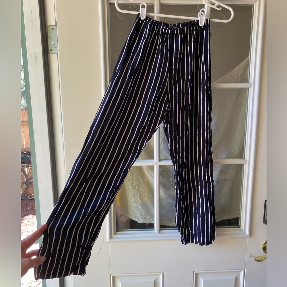Brandy Melville navy blue & white striped flowy pants